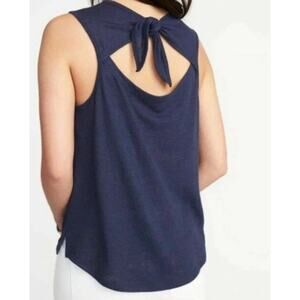 NWT Old Navy Tank Top Small Blue Linen Blend Sleeveless Tie Back Yoga